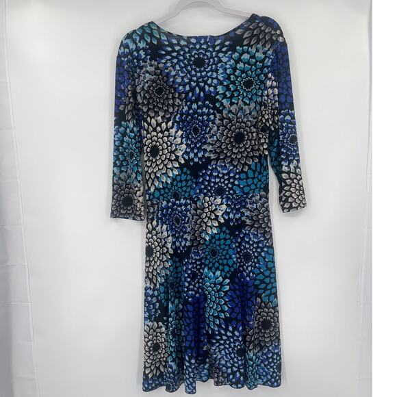 Enfocus Faux Wrap Dress Sz 12P Floral Stretchy Office Bow Deep V-Neck Ruching - Picture 6 of 8